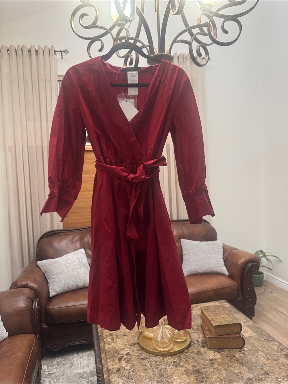 MaxMara Burgundy Wrap Dress with Tie Waist